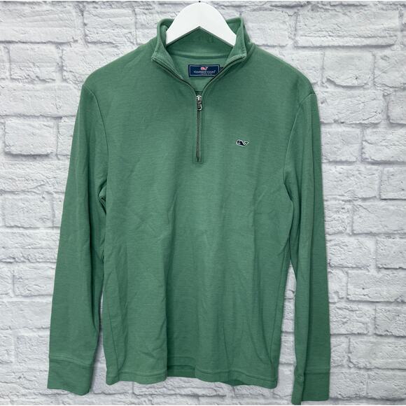 Vineyard Vines Mens 1/2 Zip Cotton Pullover Size S Green Whale Logo Spellout - Picture 1 of 6